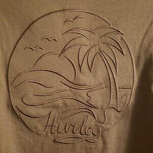 Hurley Mens Dark Olive Green Long Sleeve Large T-Shirt Palm Tree Embroidered NWT